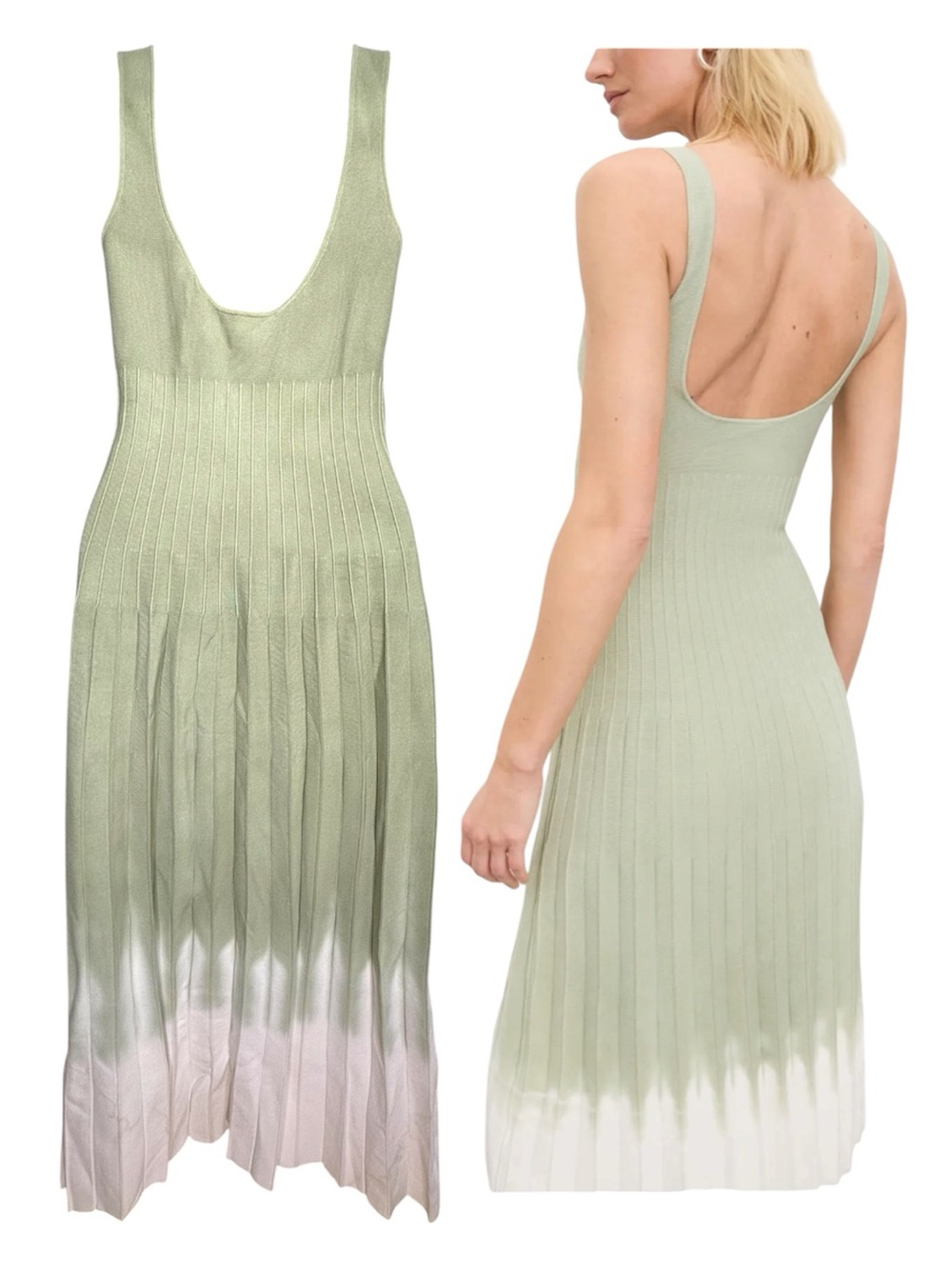 Staud knitted Tie Dye Ellison Pleated pale jade ombré dress size Large - Picture 2 of 10